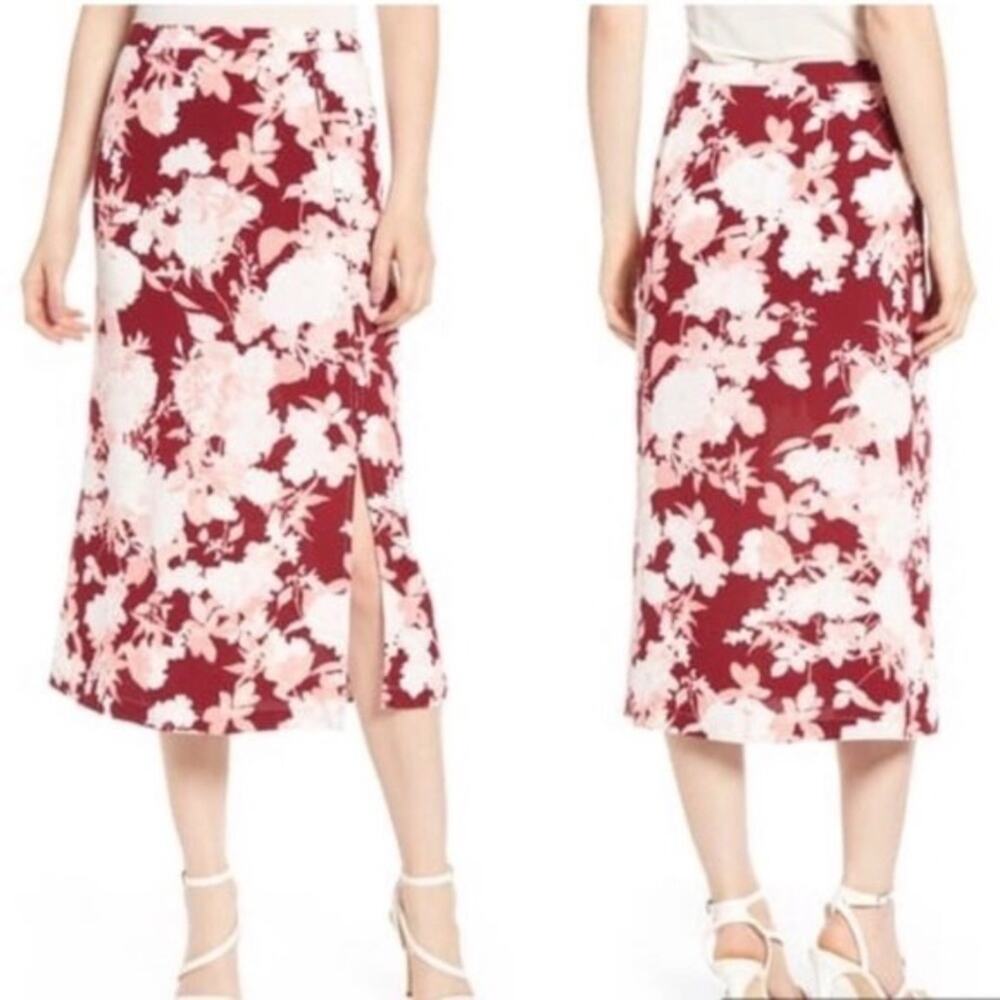 CHELSEA28 Floral Print Midi Skirt Red Pink M Chic